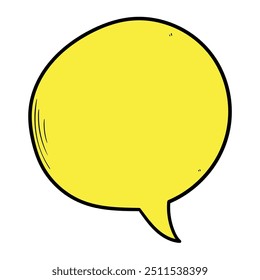 Bolha de fala vazia amarela desenhada à mão no desenho animado isolada no fundo branco. Ilustração vetorial.