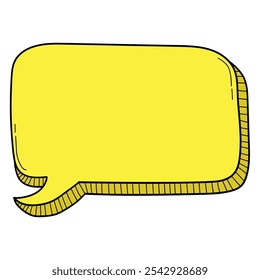 Hand drawn cartoon yellow empty speech bubble isolated on white background. Vector illustration.