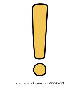 Hand drawn cartoon yellow exclamation point icon isolated on white background. Vector illustration.