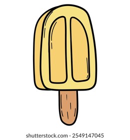 Hand drawn cartoon yellow fruit popsicle isolated on white background. Vector illustration