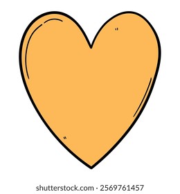 Hand drawn cartoon yellow heart isolated on white background. Vector illustration.