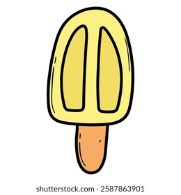 Hand drawn cartoon yellow ice cream popsicle isolated on white background. Vector illustration.