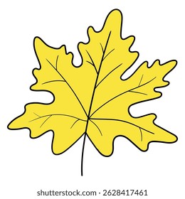 Desenhado à mão desenhos animados amarelo folha de bordo isolado no fundo branco. Ilustração vetorial.