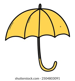 Hand drawn cartoon yellow open umbrella isolated on white background. Vector illustration.