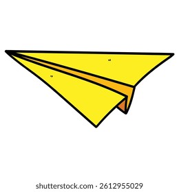 Hand drawn cartoon yellow paper airplane isolated on white background. Vector illustration.