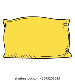 Hand drawn cartoon yellow pillow isolated on white background. Vector illustration.