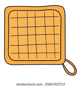 Hand drawn cartoon yellow potholder isolated on white background. Vector illustration.