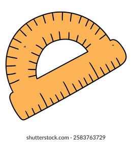 Hand drawn cartoon yellow protractor ruler isolated on white background. Vector illustration.