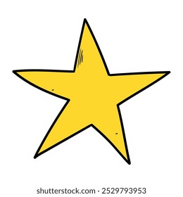 Hand drawn cartoon yellow star isolated on white background. Vector illustration.