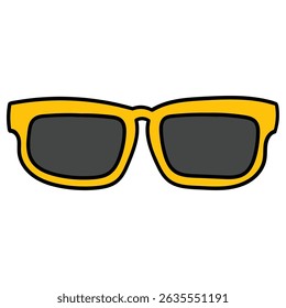 Hand drawn cartoon yellow sunglasses isolated on white background. Vector illustration.