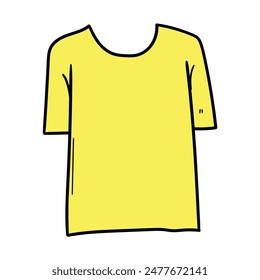 Hand drawn cartoon yellow t-shirt isolated on white background. Vector illustration.