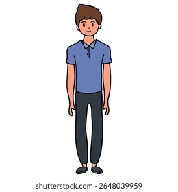 Hand drawn cartoon young man isolated on white background. Vector illustration.