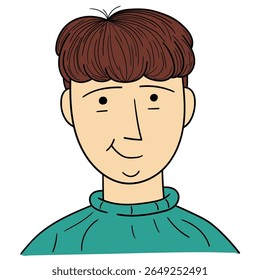 Hand drawn cartoon young man avatar isolated on white background. Vector illustration.