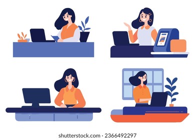 Hand Drawn Cashier or receptionist in a hotel in flat style isolated on background