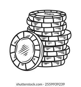 Hand Drawn Casino Illustration Colorless - Poker Chips