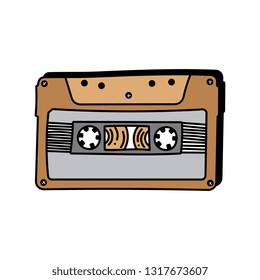 Hand drawn cassette tape on white background