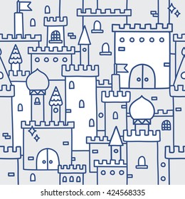 Hand drawn castle doodle tower vector pattern