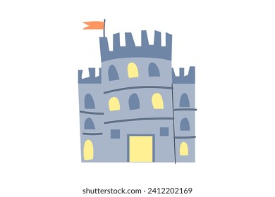 Hand drawn Castle tower icon in cartoon style. Vector illustration isolated. 