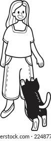 Dibujo del propietario de la mendicidad del gato de la mano Drawn en estilo doodle aislado en el fondo