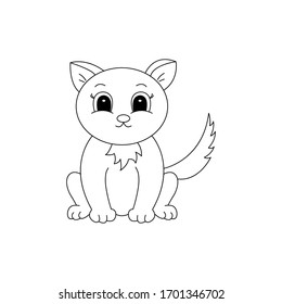 Gato dibujado a mano, de contorno negro aislado en fondo blanco. Elemento de diseño para el libro de coloreado. Vector. 