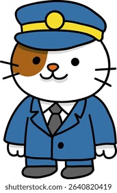 Hand drawn Cat and Career Doodle, Adorable cartoon cat in a police uniform with a cap.