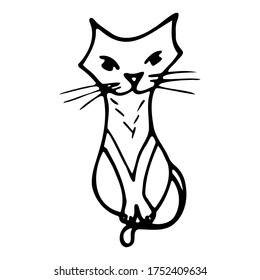 Hand drawn cat. Cartoon cat outline doodle style. Vector transparent illustration isolated on white background. Decoration for greeting cards, posters, flyers, prints for clothes.