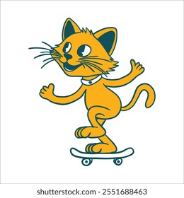 hand drawn cat character skateboard cartoon character illustration