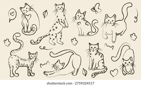 Personajes gato dibujados mano