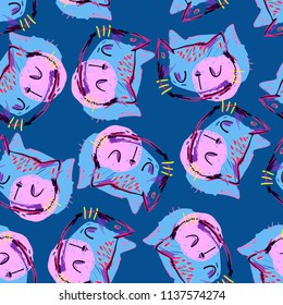 Hand Drawn Cat colorful Pattern Seamless
