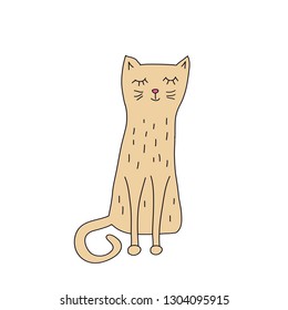 Hand drawn cat, cute cat doodle vector illustration, print design, children print on t-shirt girl