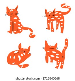 Hand drawn cat in different pose. Vector flat cartoon illustration isolated on white background.