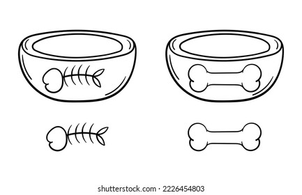 hand drawn cat and dog food containers on white background