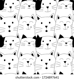 Hand drawn cat doodle seamless pattern