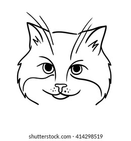 Hand drawn cat face. Advertisement for Animal rescue, veterinary, shop