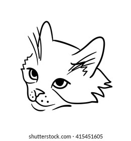 Hand drawn cat face. Advertisement for Animal rescue, veterinary, shop