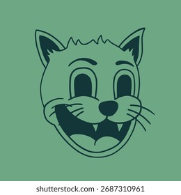 hand drawn cat face retro cartoon illustration