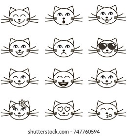 hand drawn cat faces with different emotions