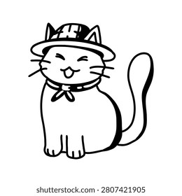Hand Drawn Cat Gardener with Sun Hat Icon