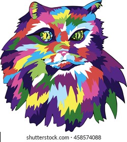 Hand drawn cat head isolated on white background. Vector