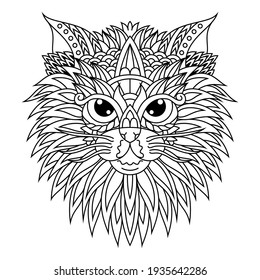 Hand drawn of cat head in zentangle style