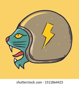 Hand drawn cat with helmet vector illustration.