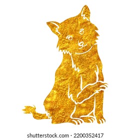 Hand drawn Cat icon in gold foil texture vector illustration