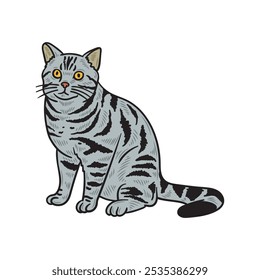 Hand Drawn Cat Illustration Colored - 07