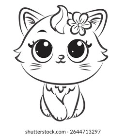 Hand drawn cat illustration  for coloring vector cute