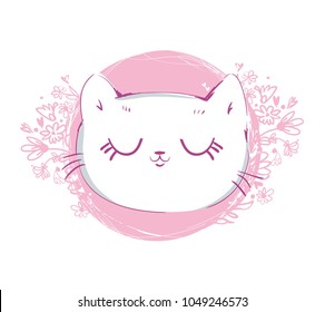 Hand Drawn Cat Illustration, print design, children print on t-shirt girl.