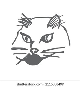 Gato dibujado a mano. La imagen está aislada en un fondo blanco. Gráficos vectoriales