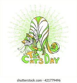 Hand drawn Cat. Line art style. The Cats Day illustration. Can be used as poster design or print for tshirt