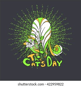 Hand drawn Cat. Line art style. The Cats Day illustration. Can be used as poster design or print for tshirt