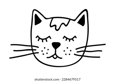 Hand drawn cat muzzle clipart. Cute pet face doodle