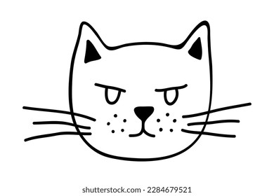 Hand drawn cat muzzle clipart. Cute pet face doodle